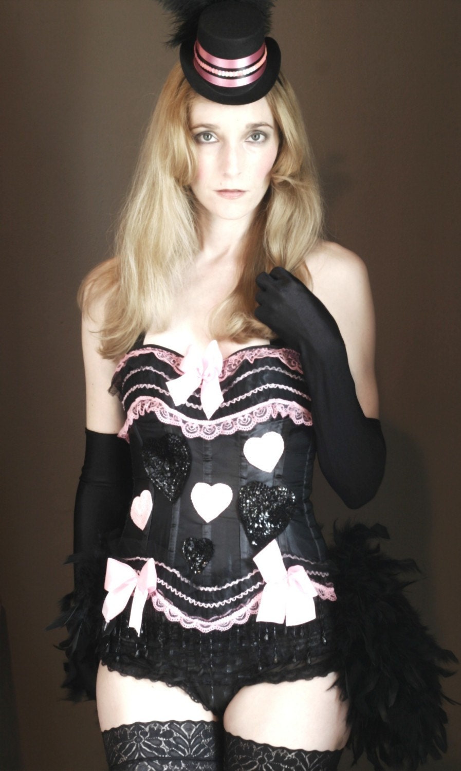 XXL PINKY - Burlesque Corset Costume, Queen of Hearts, Pink Black