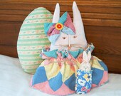 Momma Rabbit Baby Bunny Doll Grain Sack Quilt Childs Toy Gift