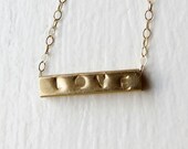 14k yellow gold love necklace - hand stamped - custom - Muse necklace, 16" chain
