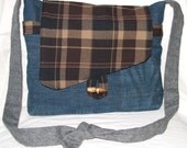 SALE - No 393 - Deconstructed Denim and Wool Messenger Bag