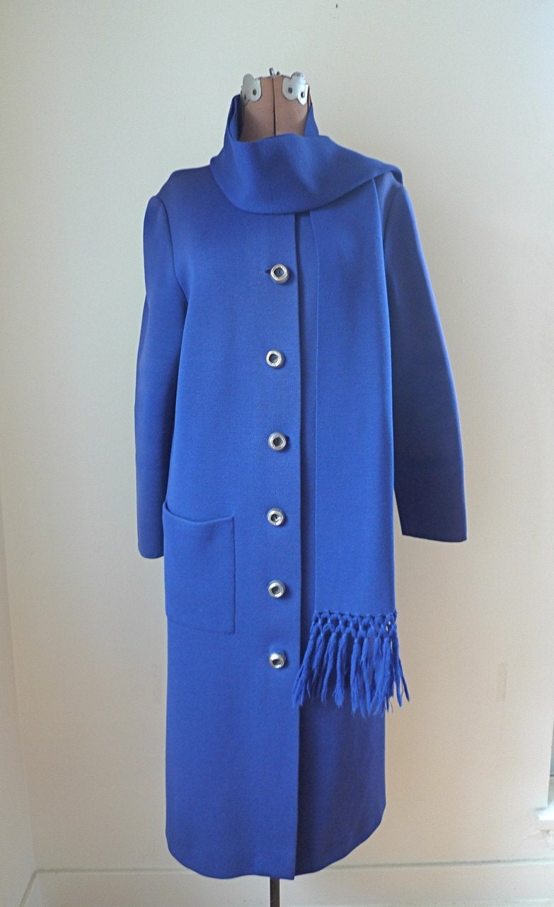 Navy Blue Wool Knit Overcoat