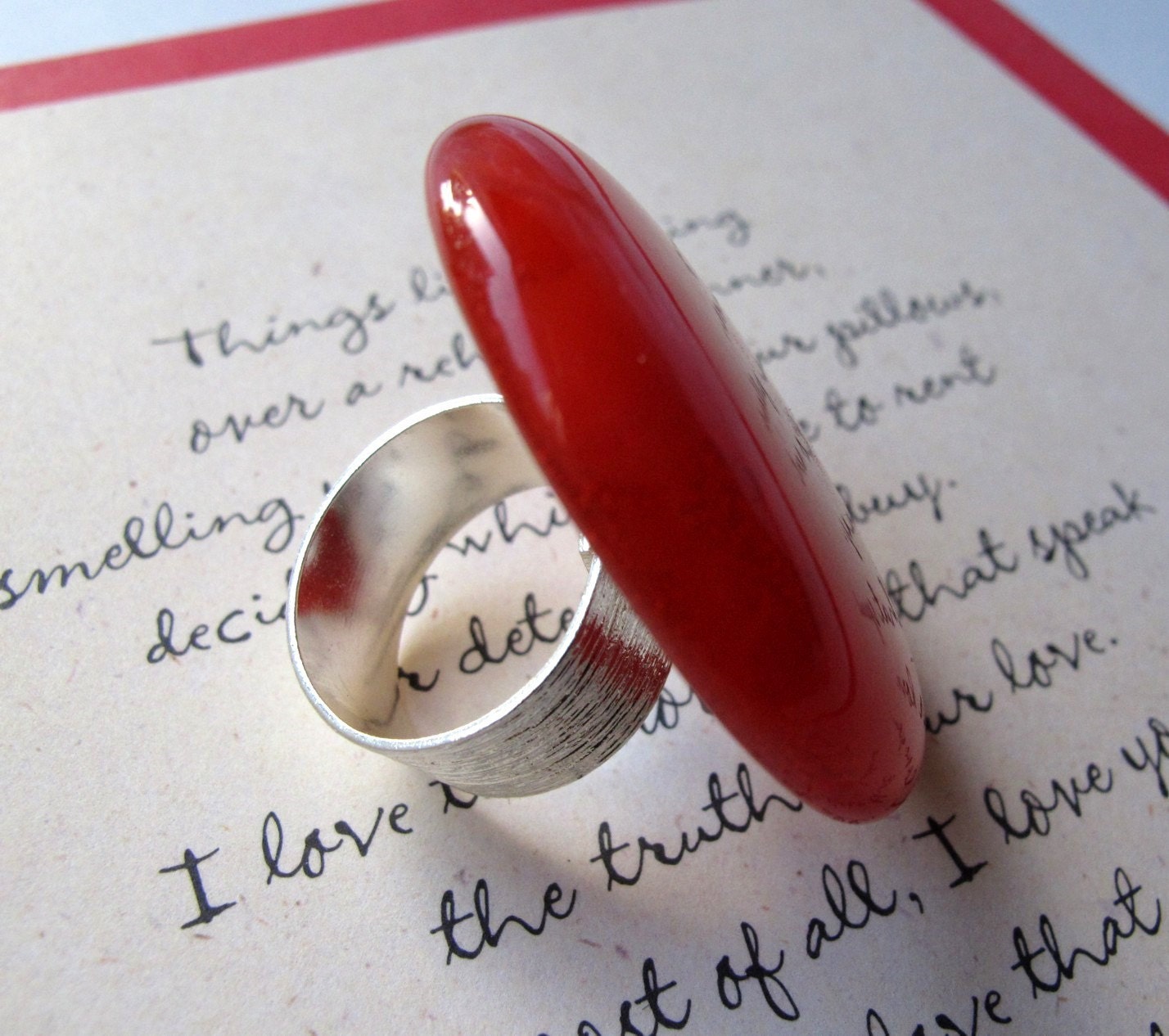 Red Fused Glass Statement Ring