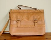 RESERVED  1970s tan leather attache case with OSTRICH print