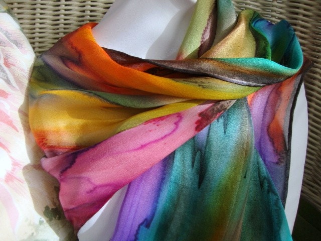 Hand Dyed Over the Rainbow Silk Scarf