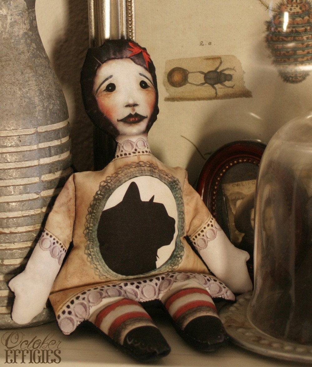 Girl with Kitty Stuffed Print Doll
