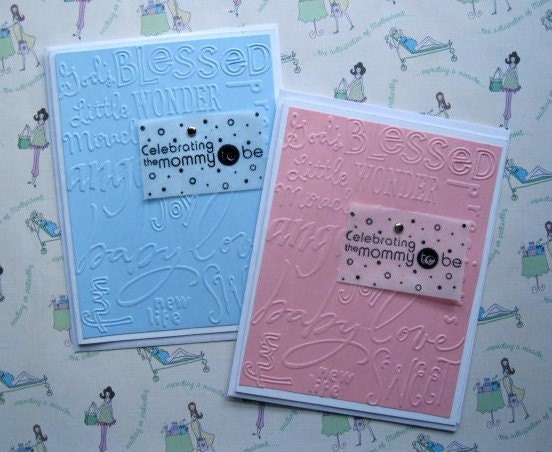 Handmade Stamped Embossed Boy Blue/Girl Pink Celebration Baby Themed Greeting Cards-Set of 6-Expecting Mothers