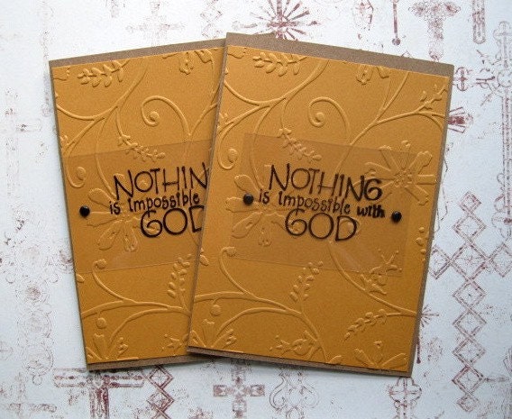 Handmade Stamped Embossed Mustard and Burgundy Religious Greeting Cards-Set of 4