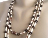 Earthy Tribal Necklace  Multiple Strand Natural Bone Shell Long Length