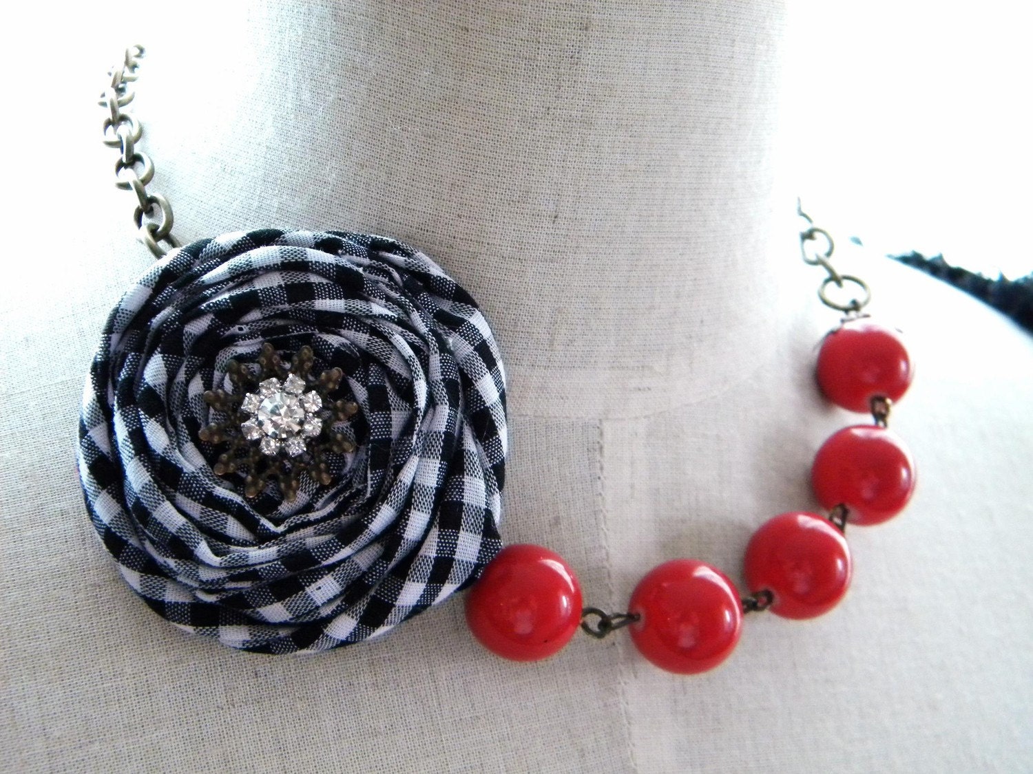 Bridesmaids Special Occasion Necklace Wedding Statement  Jewelry Set  in Black White and Red Orange  - The Coco