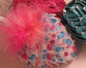Ribbon heart ornament, pink and turquoise,
