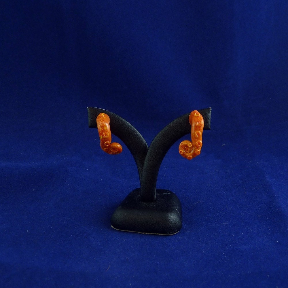 Orange Tentacle Earrings - Handmade Polymer Clay Jewelry