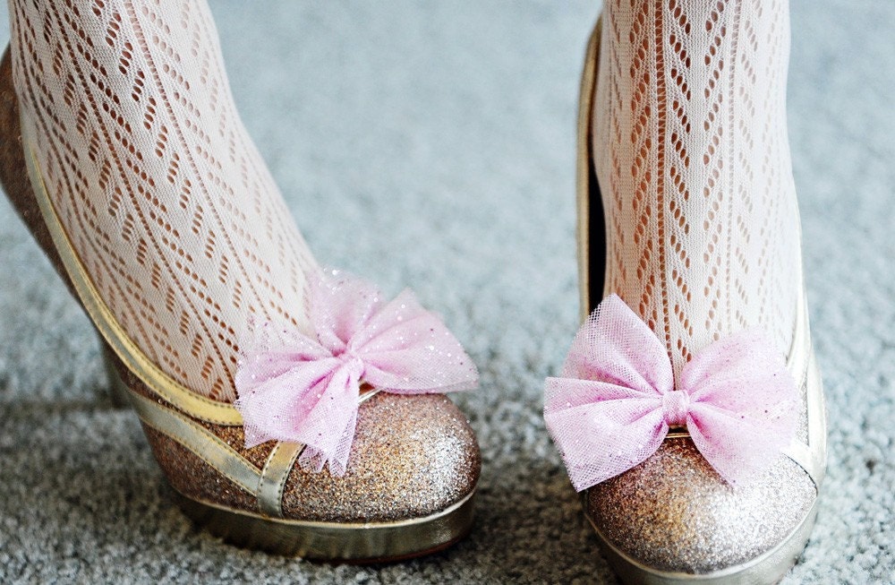 Pretty Sparkle Pink Bow Shoe Clips
