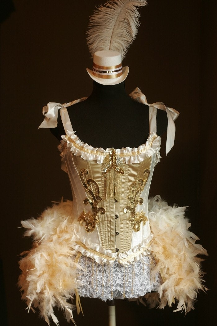 OLYMPIAN White Gold Burlesque Corset Costume FEATURED in COSMOPOLITAN