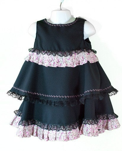 Sleeveless black and pink two-tier layered dress (2 to 7 years)