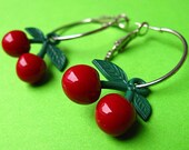 Cherry Hoop Earrings - Red, Retro & Rockabilly
