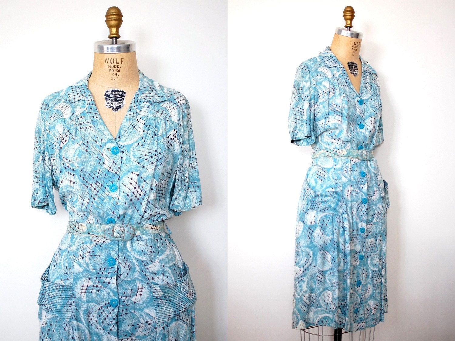 vintage 1930s dress / 30s rayon day dress / Atomic Abstract Print