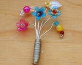 Sky Blue, Fuschia and Topaz beaded Blossom lapel pin