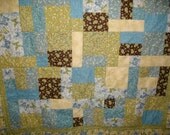 Quilt,Butterfly,Patchwork,Blue,Brown, Lap size