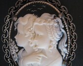 Cameo Two Beautiful Girls Ivory on Black Rhinestone Chain