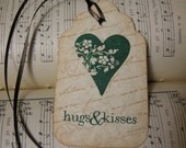 St. Patrick's Day Heart Hugs and Kisses Tag - vintage style, shabby chic style, french style hang tag, ephemera, gift tag, bookmark tag - set of 6