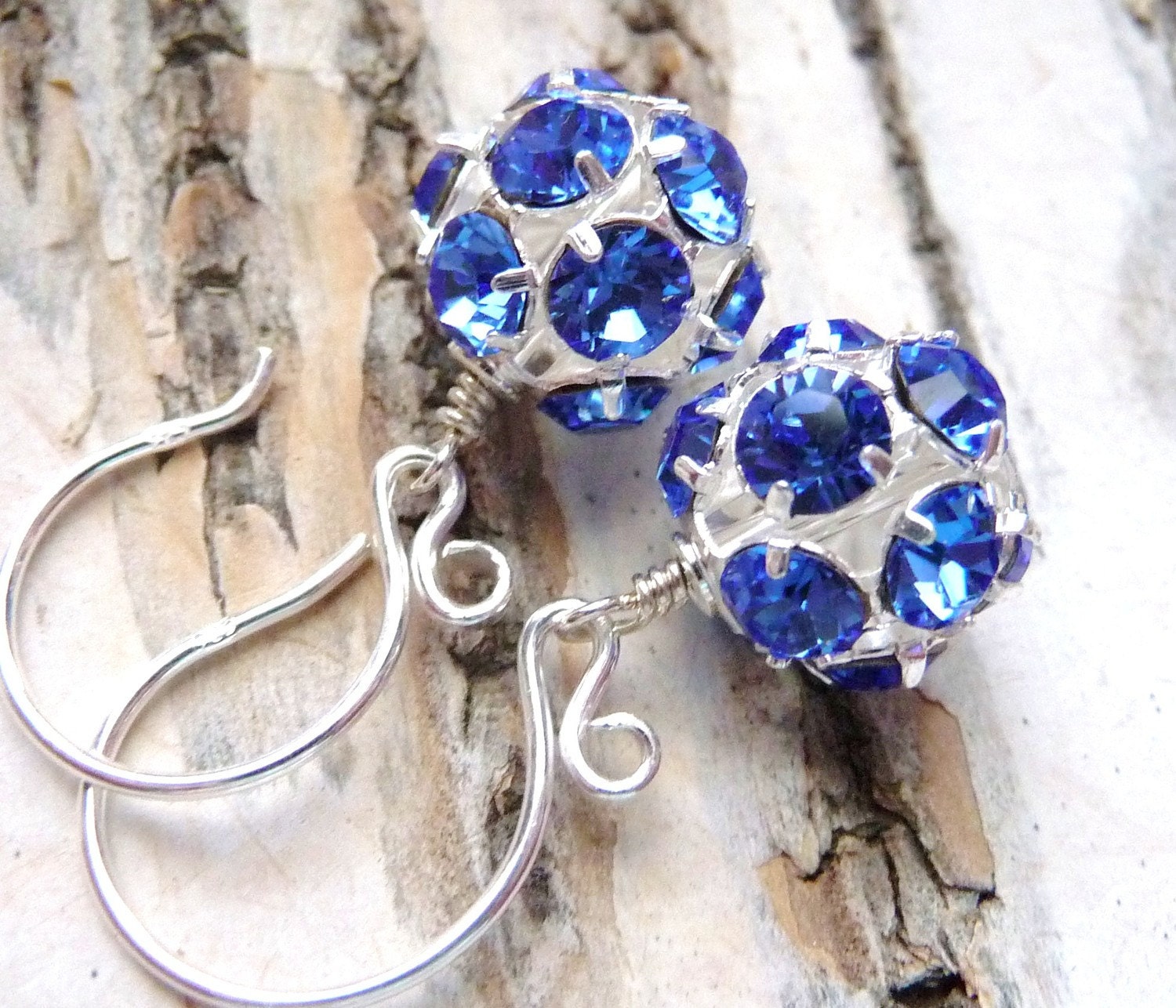 Blue Rhinestone Earrings, Sapphire Blue Swarovski Crystals, Sterling Silver Earrings, Fashion Under 25 - JBMDesigns