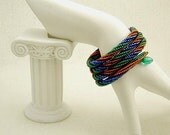 Slinky Beaded Wrap Bracelet in Copper Emerald and Sapphire Glass Beads