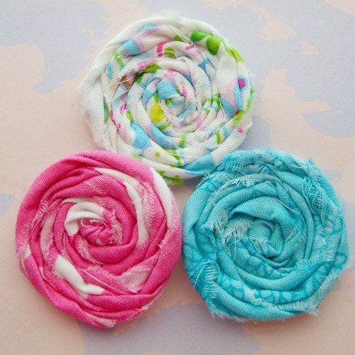 Rolled Fabric Flower Rosettes Set of Three