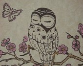 CHERRY BLOSSOM OWL art - Blank or Thinking of you, Vintage style, Shabby chic style card