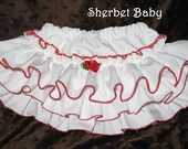 Sassy Pants Original Design Ruffle Diaper Cover Sweetheart White with Red Bow or Rose