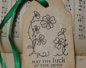 LUCK O THE IRISH - vintage style, shabby chic style hang tag, ephemera, gift tag, bookmark tag - st. patrick's day