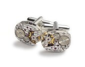 Steampunk cufflinks vintage silver Hamilton oval movements pinstripe mens wedding accessory cuff links jewelry by Steampunk Nation 1562
