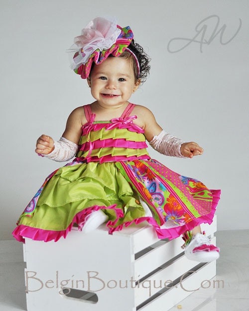 Pageant Miss Runway Spring Summer Colors flowers easter Custom size 3/6m 9m 12m 2T 3T 4 5 6 7 8 9 10 belgin boutique