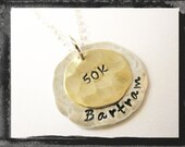 Hammered Hand Stamped Necklace - Personalized Necklace-Sterling Silver and Brass  Mixed Metal Stacked Necklace