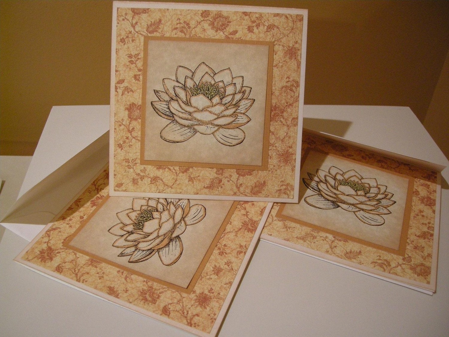 Waterlily Peace Be With You card set - lotus, zen, serenity, flower, sparkly, spring, flower, garden