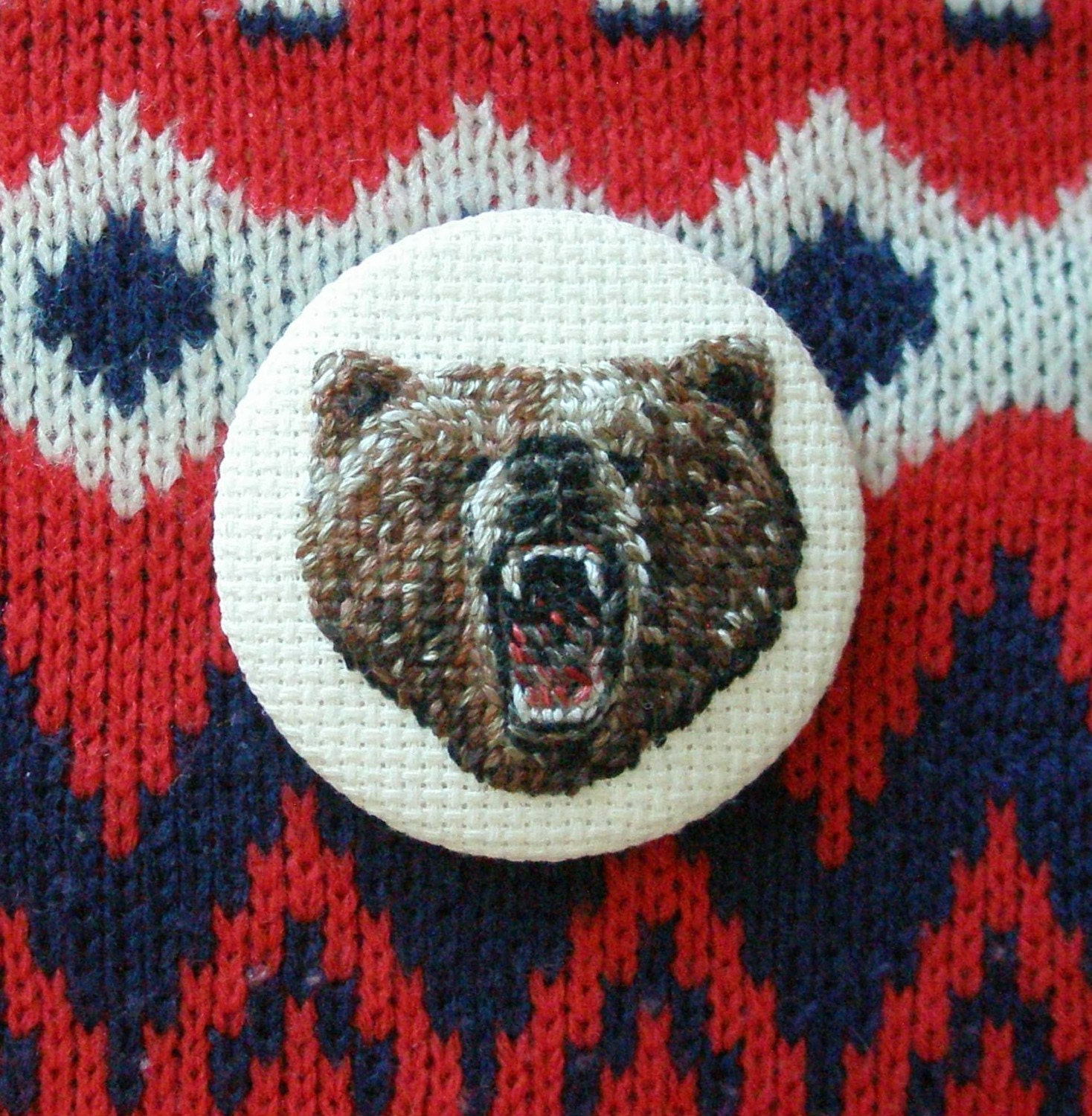 Needlepoint Bear Beast Button