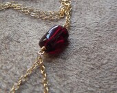 SALE  Garnet and Gold FIlled Long Tassel Chain Necklace   SALE