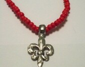 Bright Red Fleur de Lis Stretch Necklace