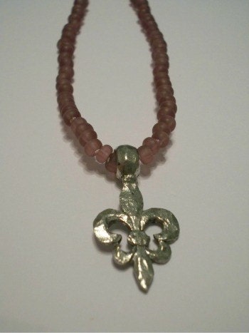 Purple and Silver Fleur de Lis Necklace