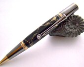 Handcrafted Stone Ballpoint Pen Black Titanium and Gold Free Shipping