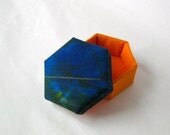 Box fabric blue orange hexagonal modern