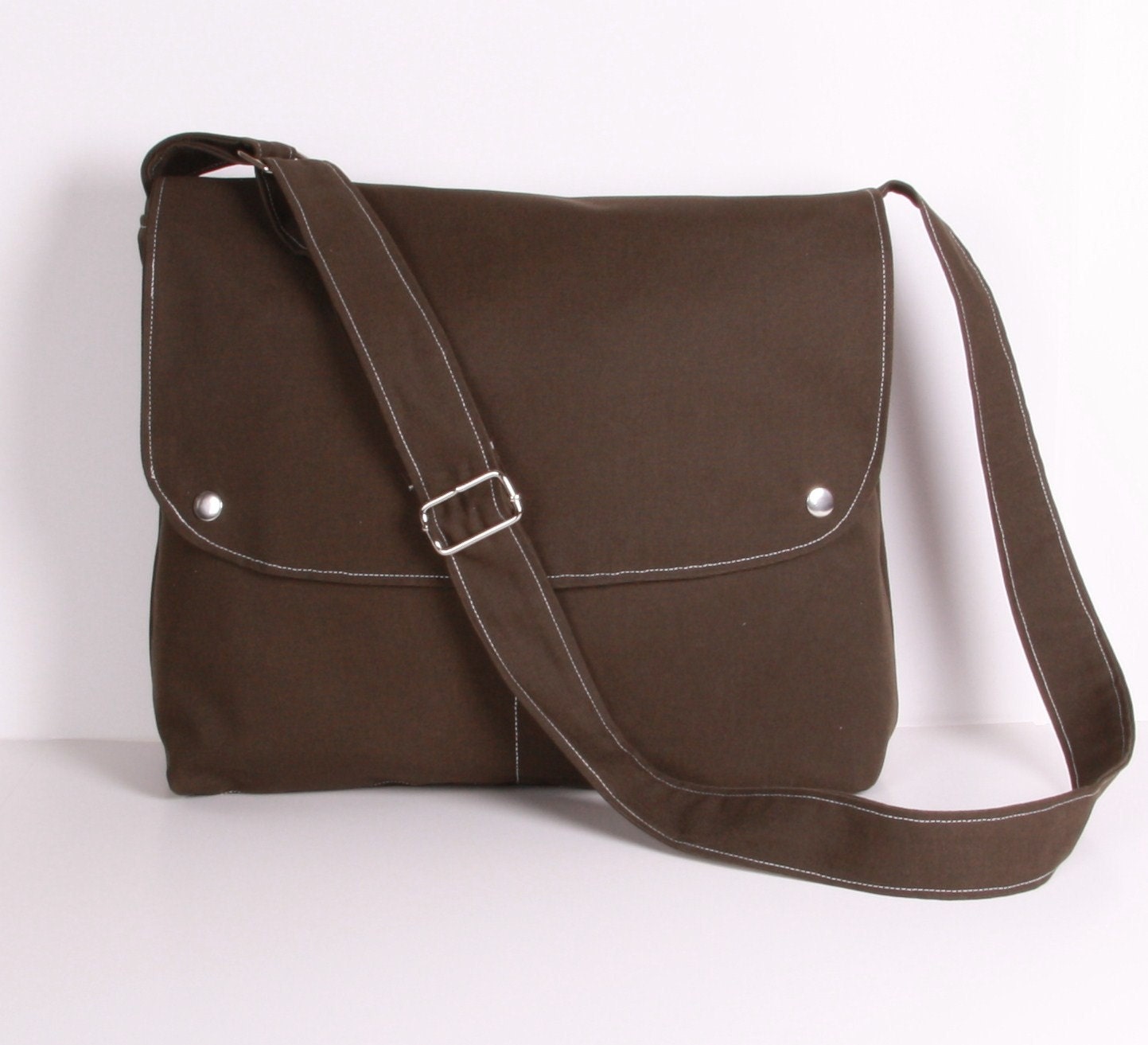 CITY.. Messenger Bag School bag Shoulder bag , Dark Olive Green canvas with Cream lining ,adjustable strap