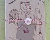 SALE--Flyfishing Bear Set Of 8 Cards And Envelopes, Illustration, Drawing, Guy Gift, Cabin, Lodge, Nature Art