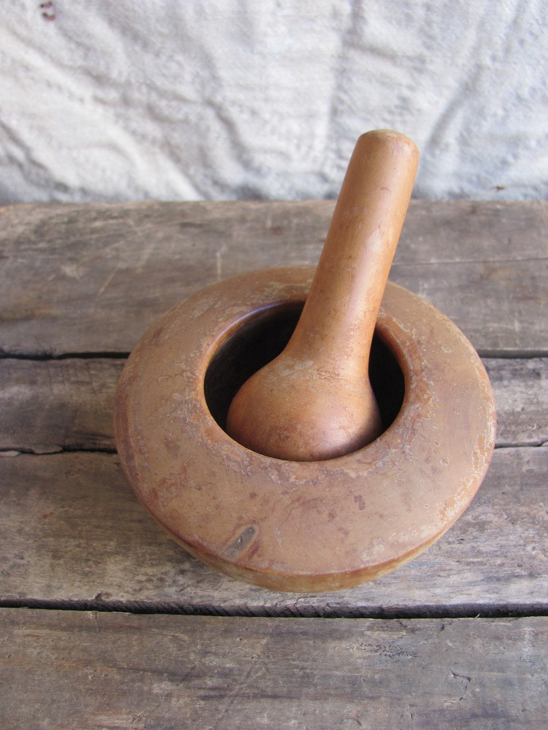 Vintage Primitive Turned Wood Mortar and Pestle