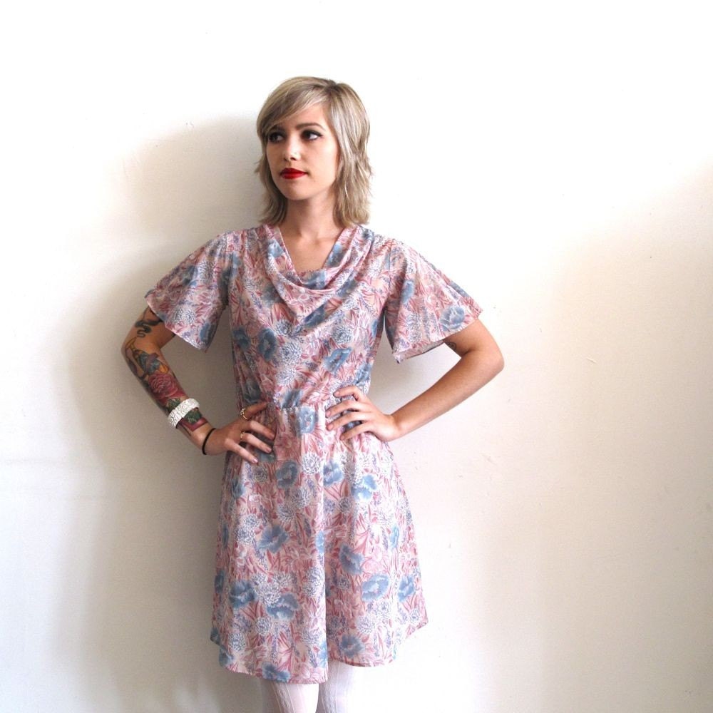 Vintage Floral Cowl Neck Dress- SML