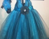 Turquoise and Black V-neck Tutu Dress with Matching Headband