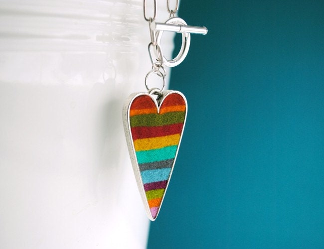 Sterling Silver and Hand Pieced Felt Heart Necklace