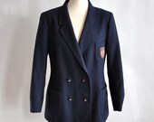 Vtg 70's Old School Woolen Club Jacket Boyfriend Preppy Navy Blazer M/L