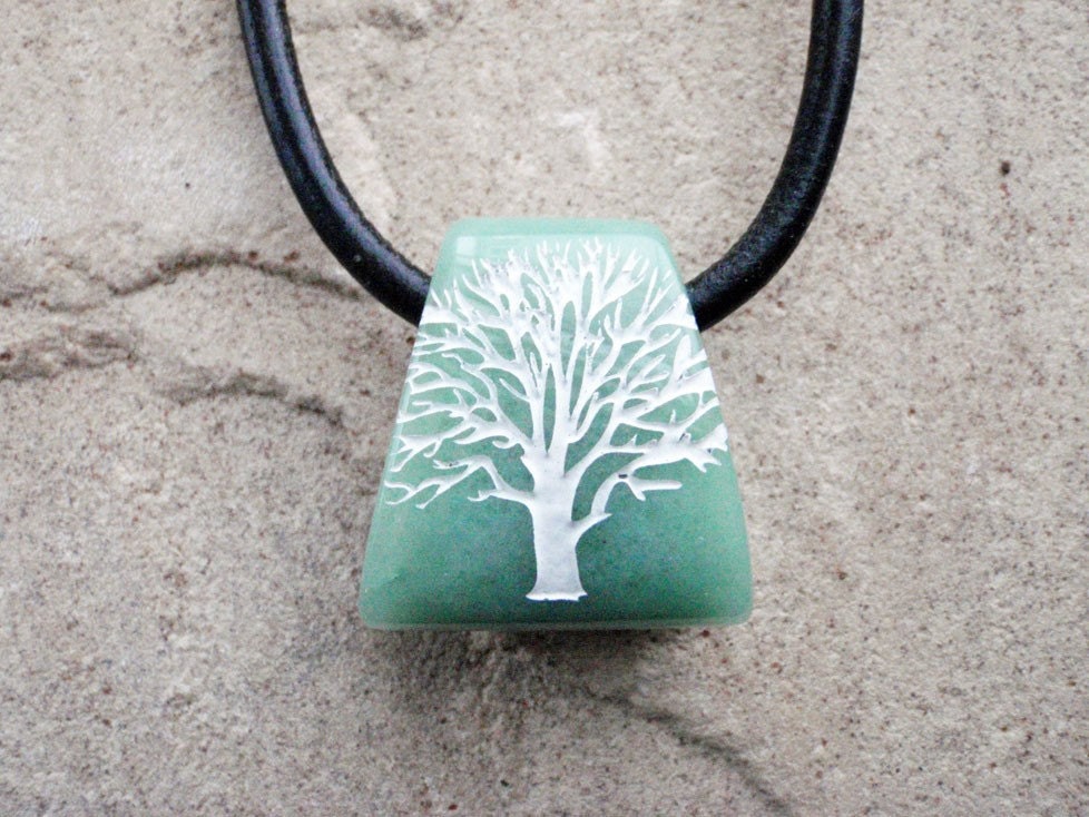 Tree of Life - Green Aventurine - Engraved Stone Pendant