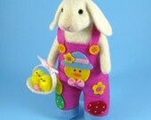 Easter Bunny with Chicks - Needle Felted Rabbit Doll