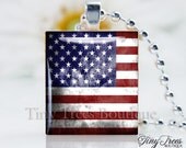 SALE  - Recycled Scrabble Tile Resin Pendant- Vintage American Flag
